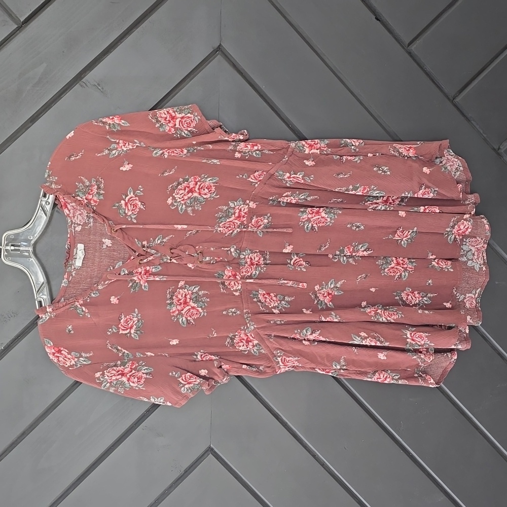 Floral mauve tie-up blouse short sleeve